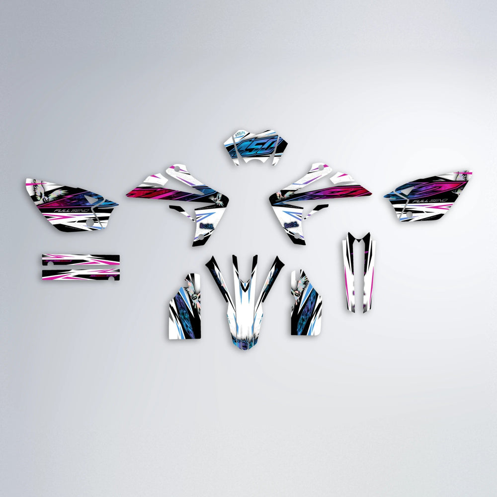 ZAPP Rieju MRT graphics kit parts layout in Pink & Light Blue