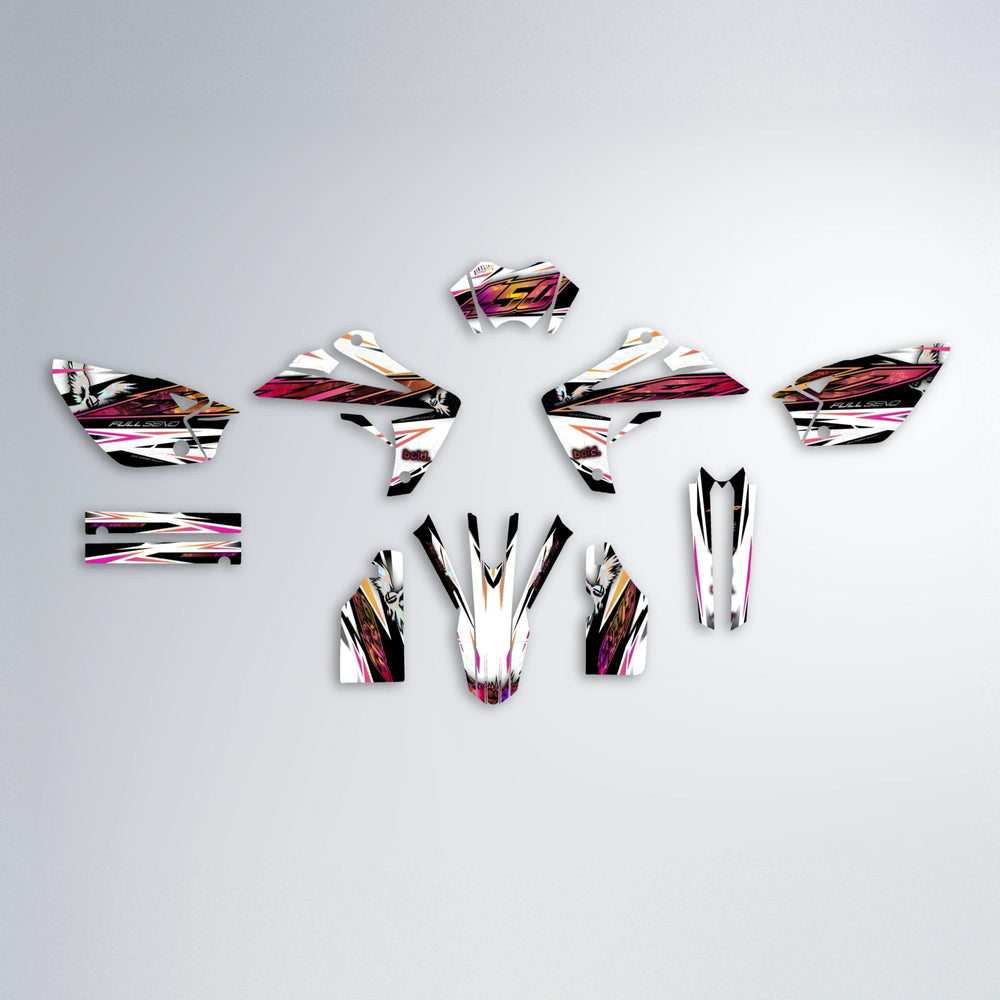 ZAPP Rieju MRT graphics kit parts layout in Pink & Yellow