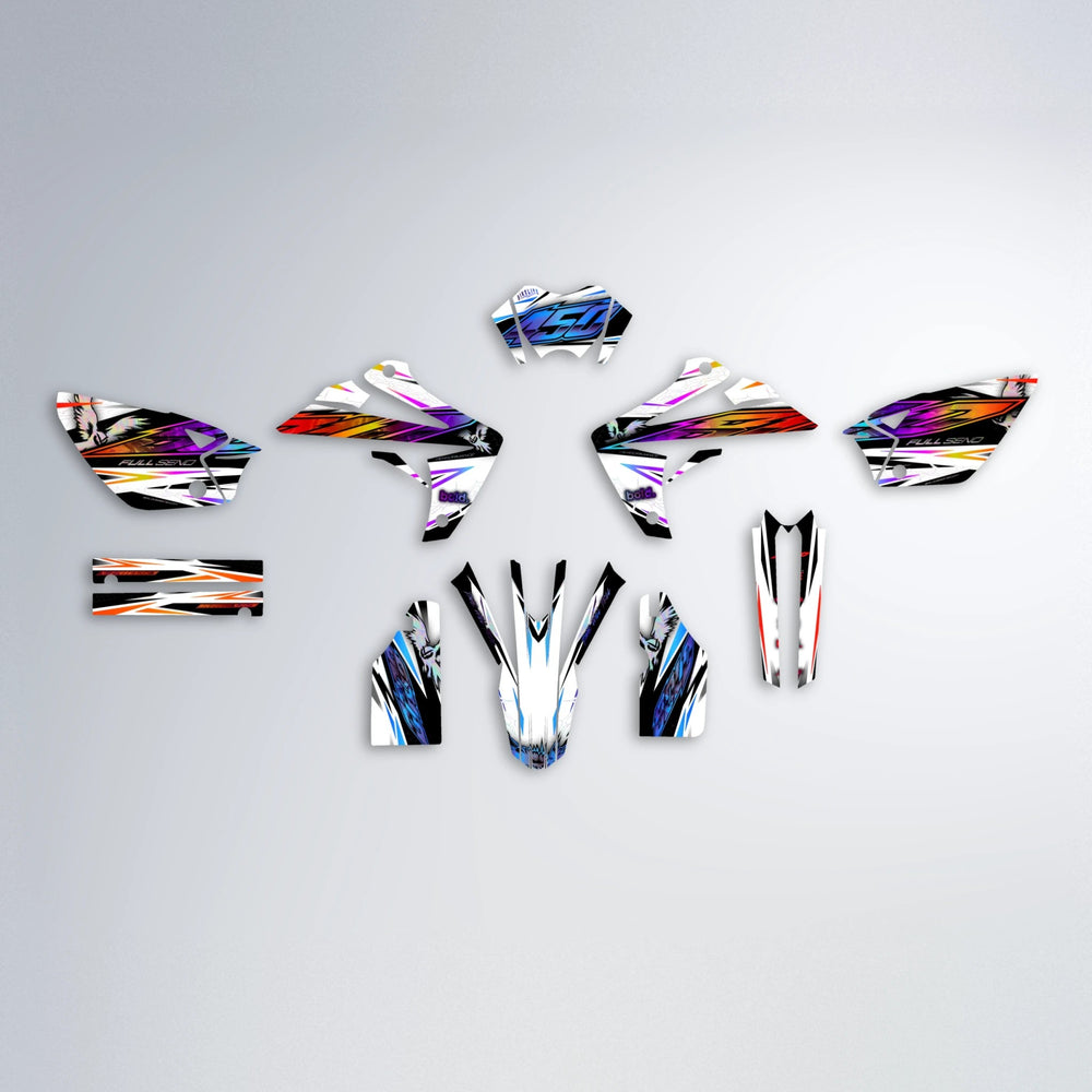 ZAPP Rieju MRT graphics kit parts layout in Sunset Fade