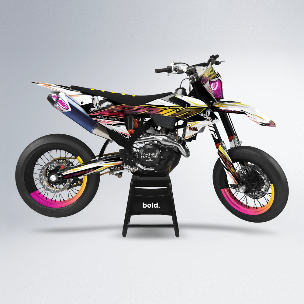 ZAPP supermoto graphics kit in Pink & Yellow