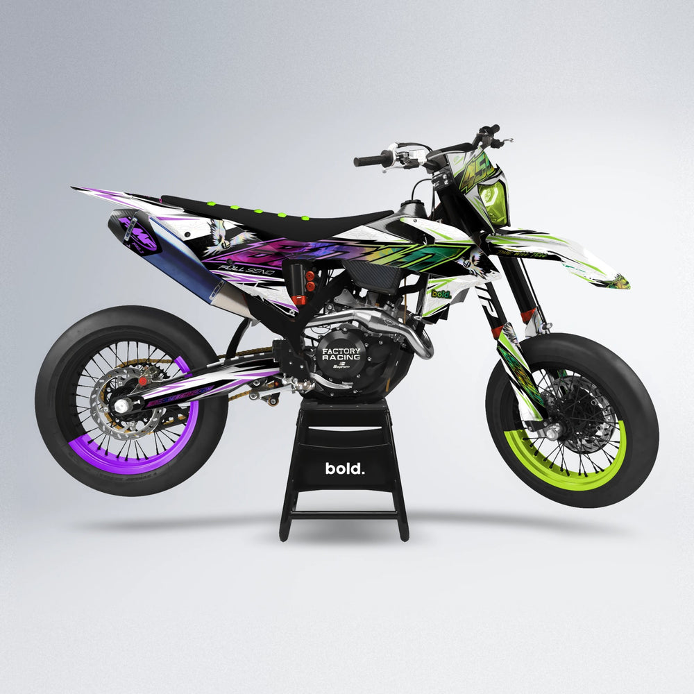 ZAPP supermoto graphics kit in Purple & Yellow