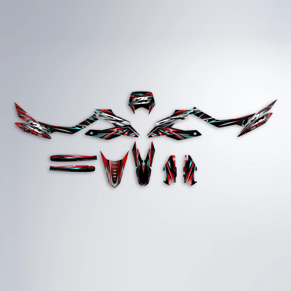 ADVANCE Aprilia SX 125 graphics kit parts layout in Black & Red
