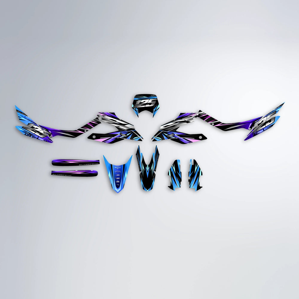 ADVANCE Aprilia SX 125 graphics kit parts layout in Blue Purple Fade