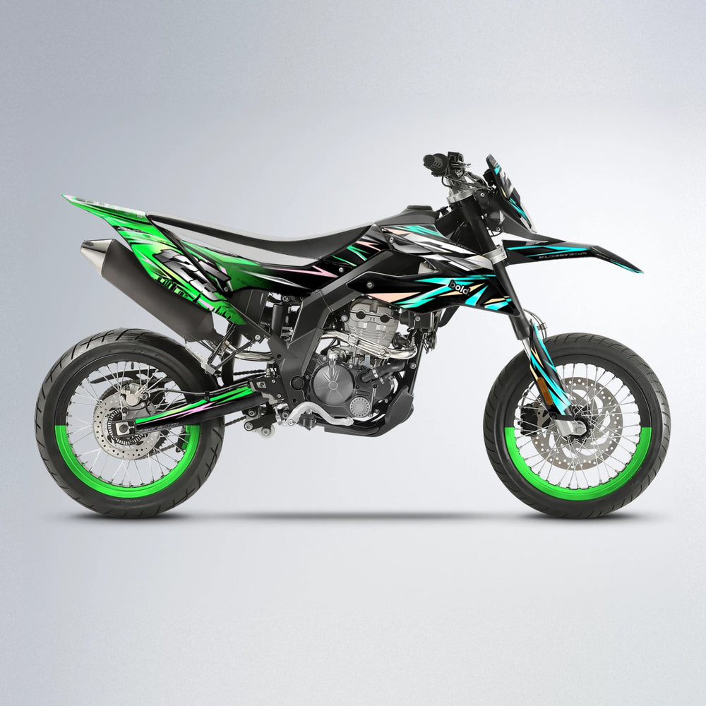 ADVANCE Aprilia SX 125 supermoto graphics kit in Cyan & Green