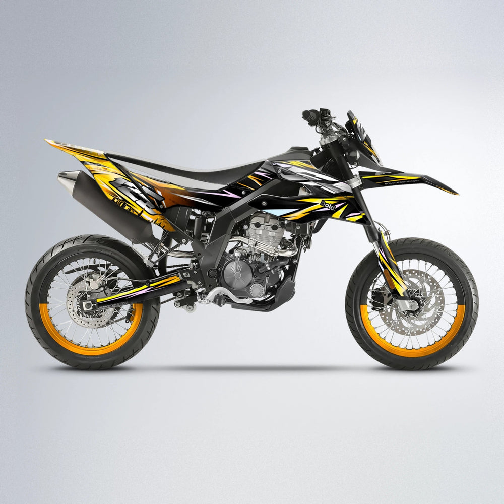 ADVANCE Aprilia SX 125 supermoto graphics kit in Orange & Yellow