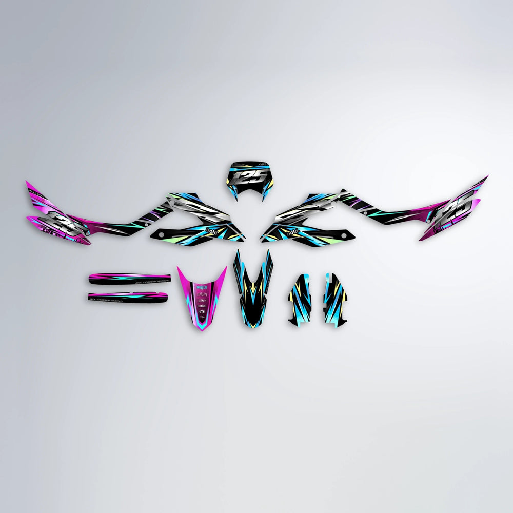 ADVANCE Aprilia SX 125 graphics kit parts layout in Pink & Light Blue