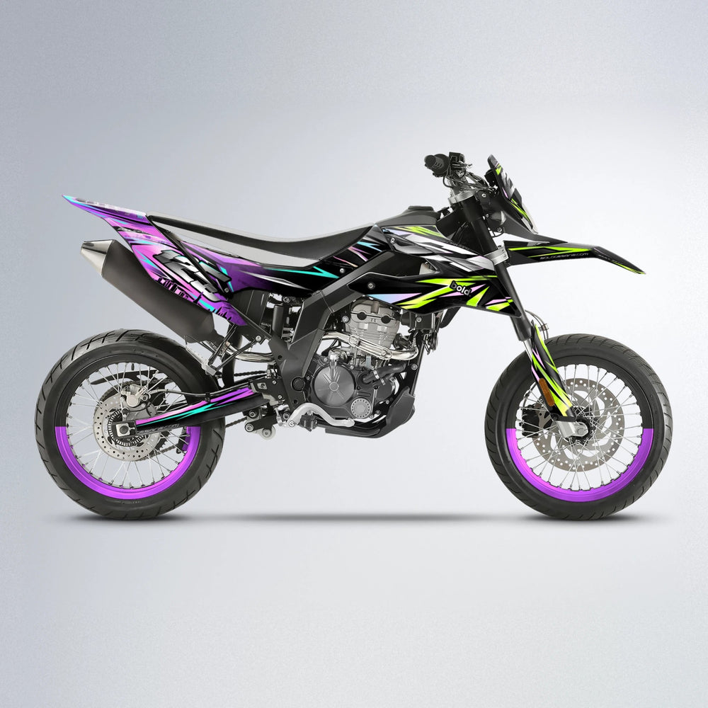 ADVANCE Aprilia SX 125 supermoto graphics kit in Purple & Yellow