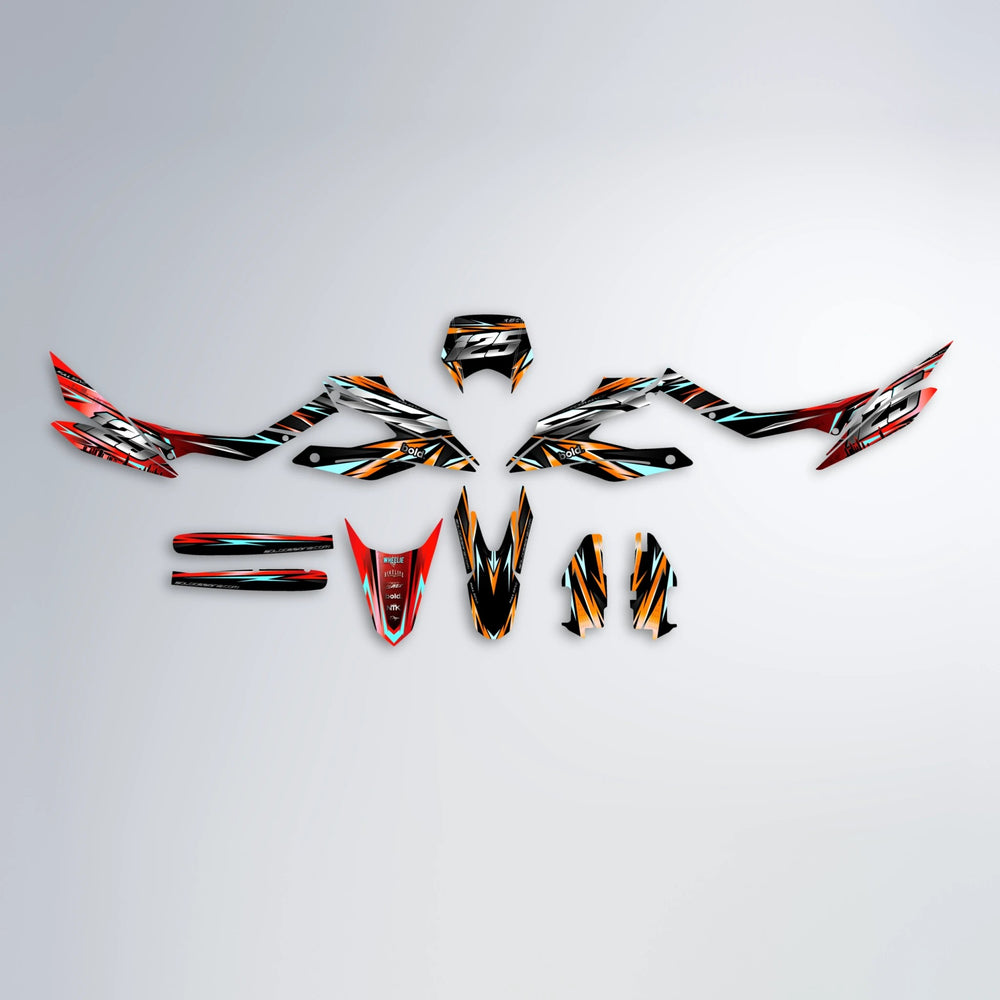 ADVANCE Aprilia SX 125 graphics kit parts layout in Red & Orange