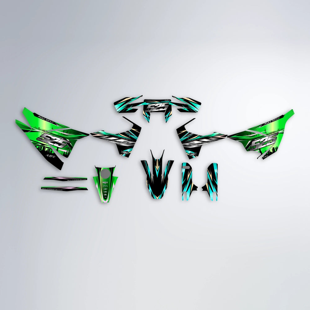 ADVANCE Husqvarna 701 graphics kit parts layout in Cyan & Green