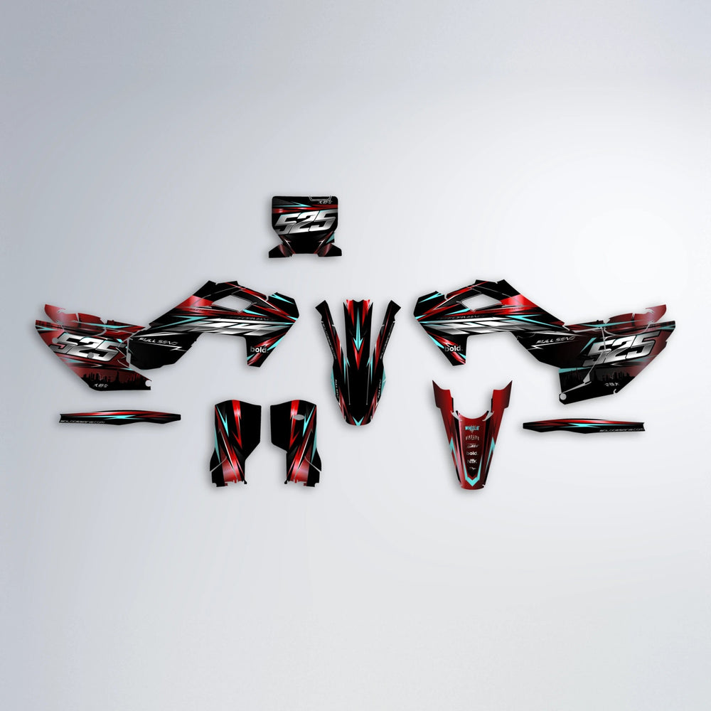 ADVANCE Husqvarna FE/TE graphics kit parts layout in Black & Red