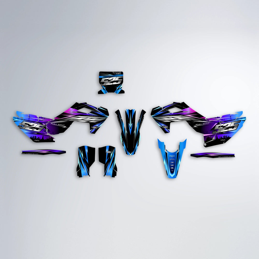 ADVANCE Husqvarna FE/TE graphics kit parts layout in Blue Purple Fade