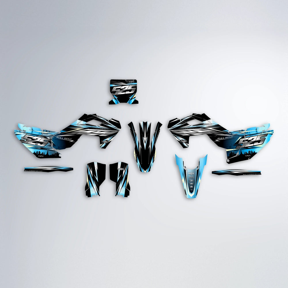 ADVANCE Husqvarna FE/TE graphics kit parts layout in Light Blue & White