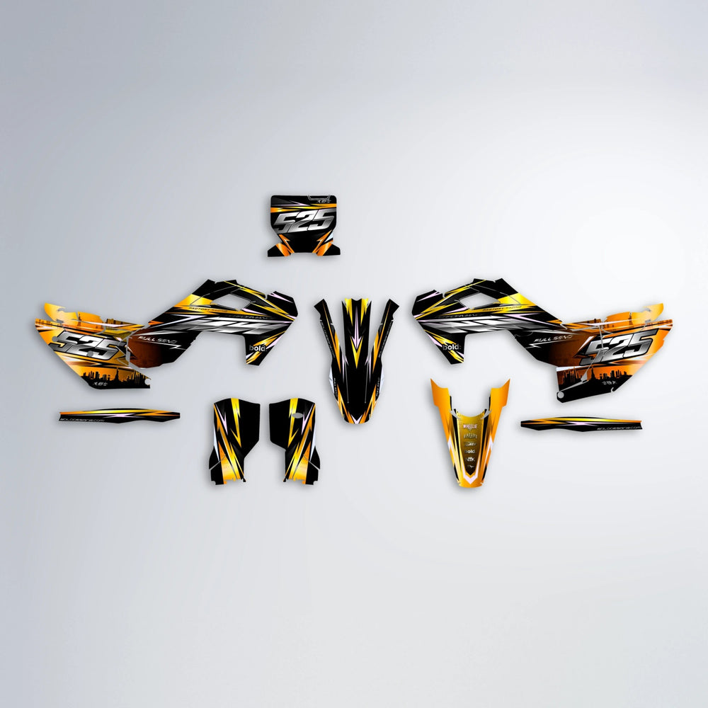 ADVANCE Husqvarna FE/TE graphics kit parts layout in Orange & Yellow