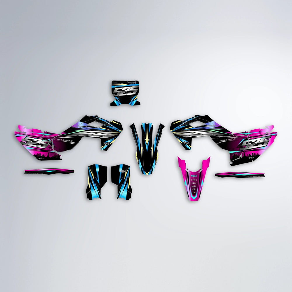 ADVANCE Husqvarna FE/TE graphics kit parts layout in Pink & Light Blue
