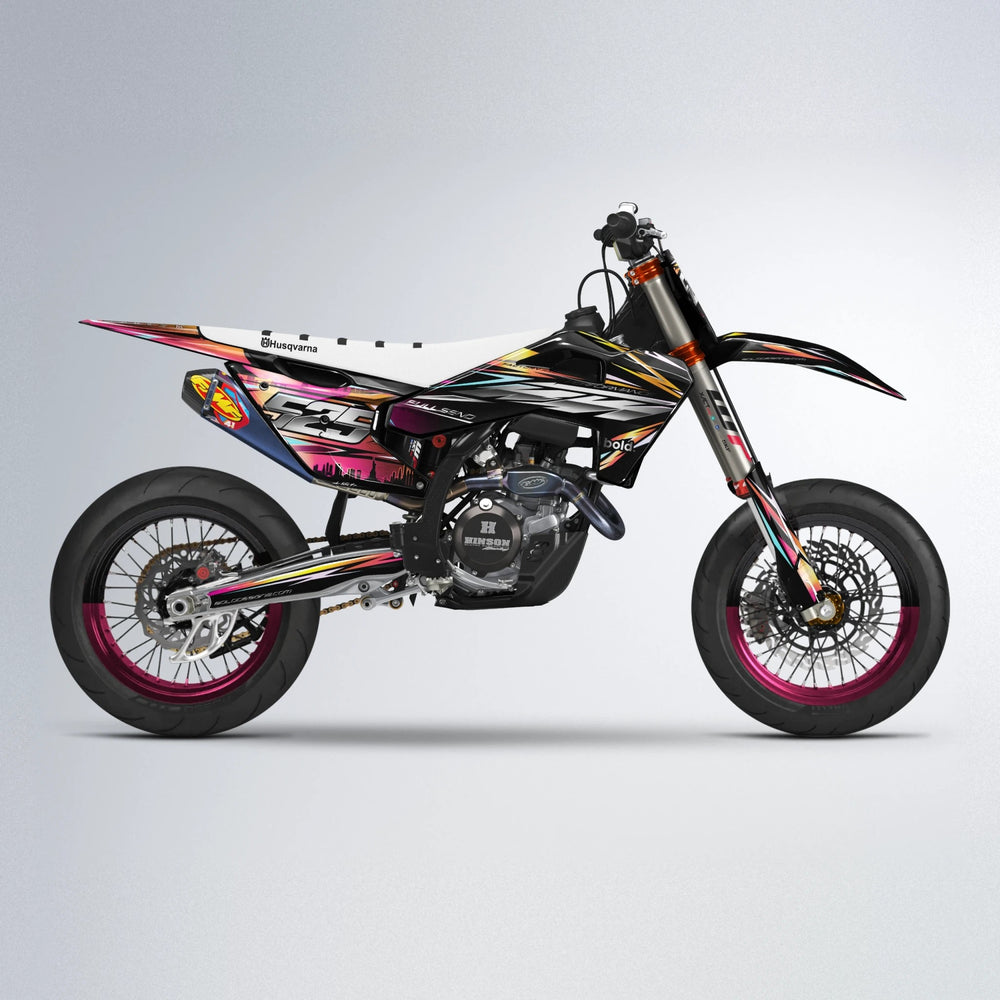 ADVANCE Husqvarna FE/TE supermoto graphics kit in Pink & Yellow