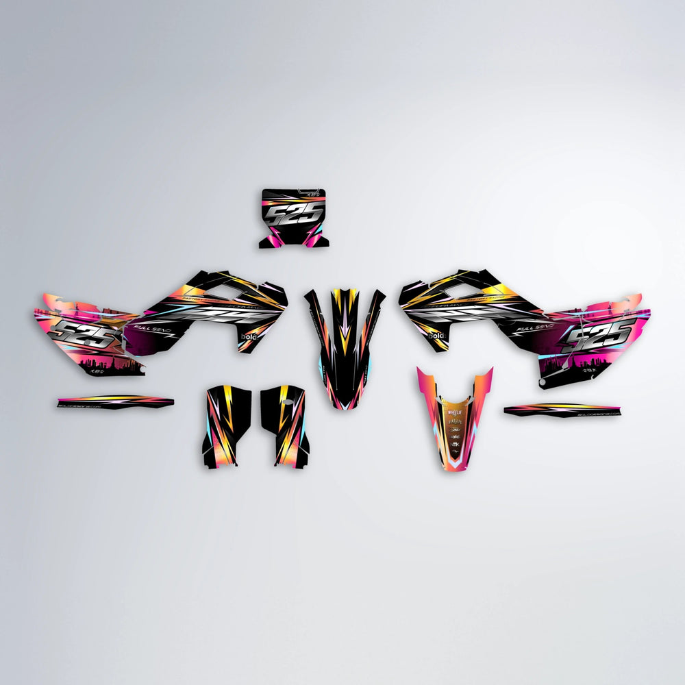 ADVANCE Husqvarna FE/TE graphics kit parts layout in Pink & Yellow
