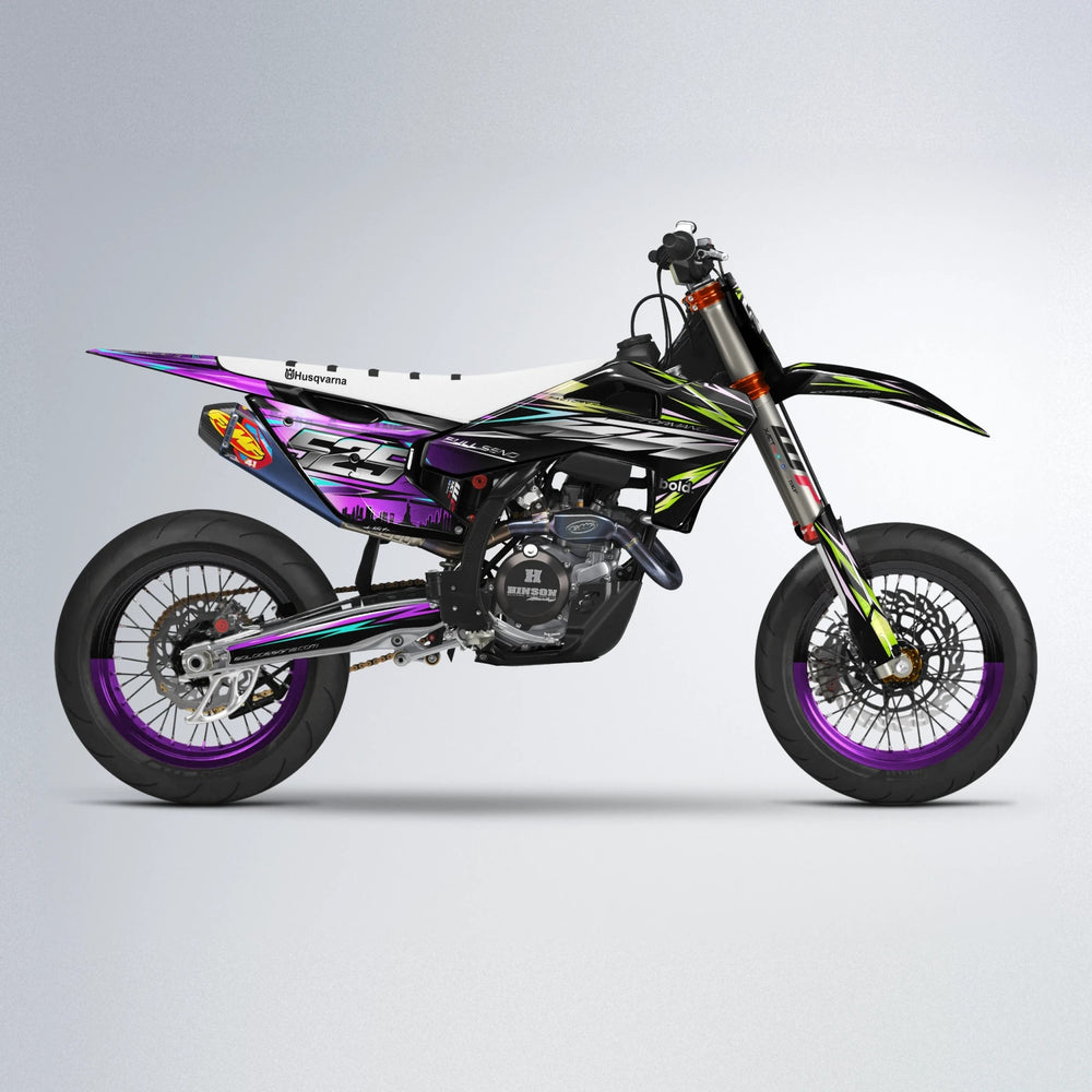 ADVANCE Husqvarna FE/TE supermoto graphics kit in Purple & Yellow
