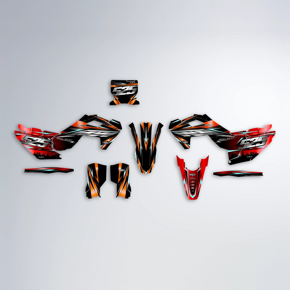 ADVANCE Husqvarna FE/TE graphics kit parts layout in Red & Orange