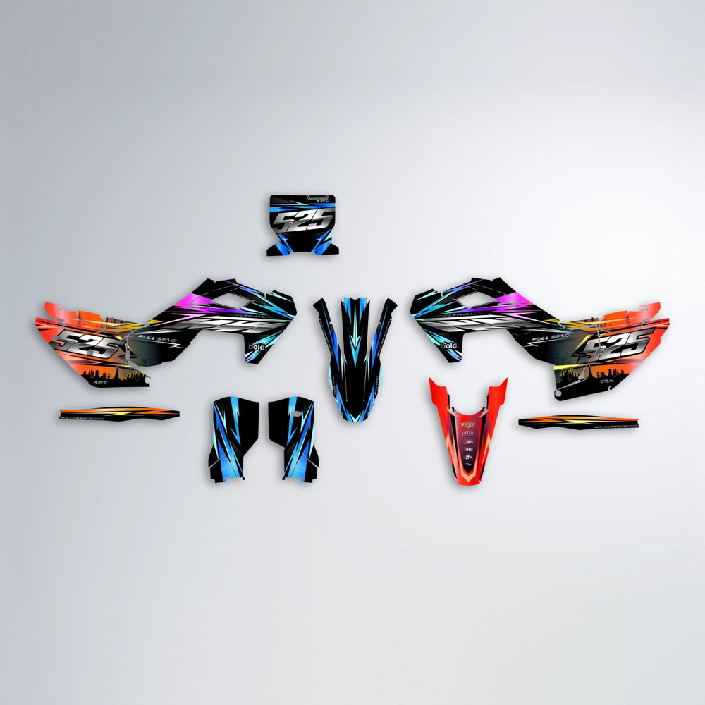 ADVANCE Husqvarna FE/TE graphics kit parts layout in Sunset Fade