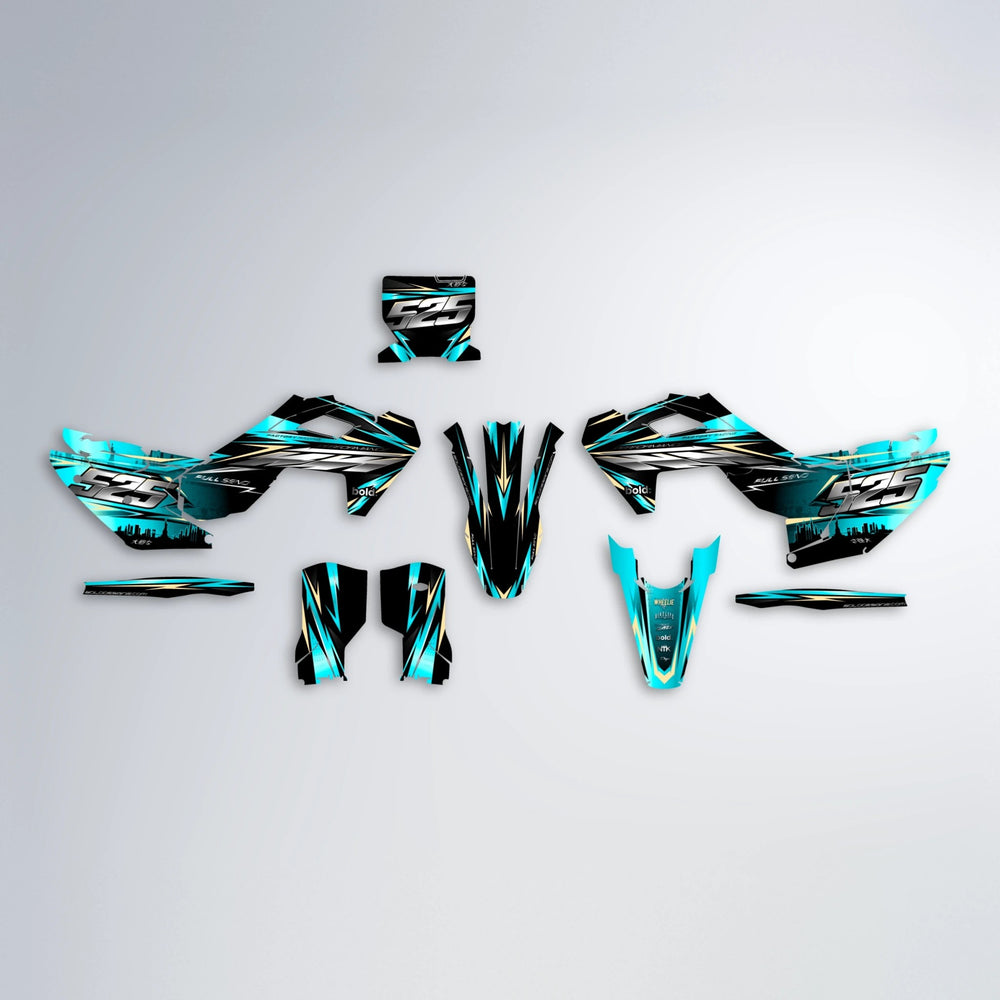 ADVANCE Husqvarna FE/TE graphics kit parts layout in Teal