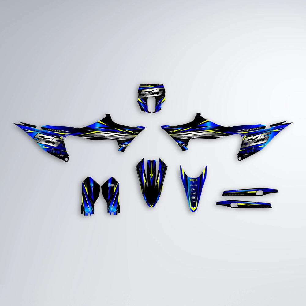 ADVANCE Stark Varg MX graphics kit parts layout in Blue