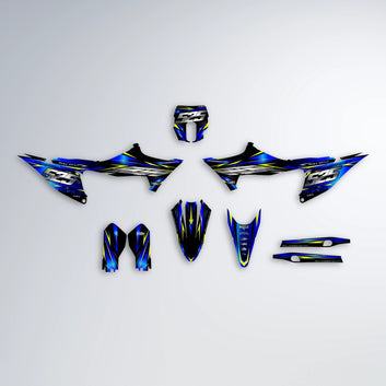 ADVANCE Stark Varg MX graphics kit parts layout in Blue