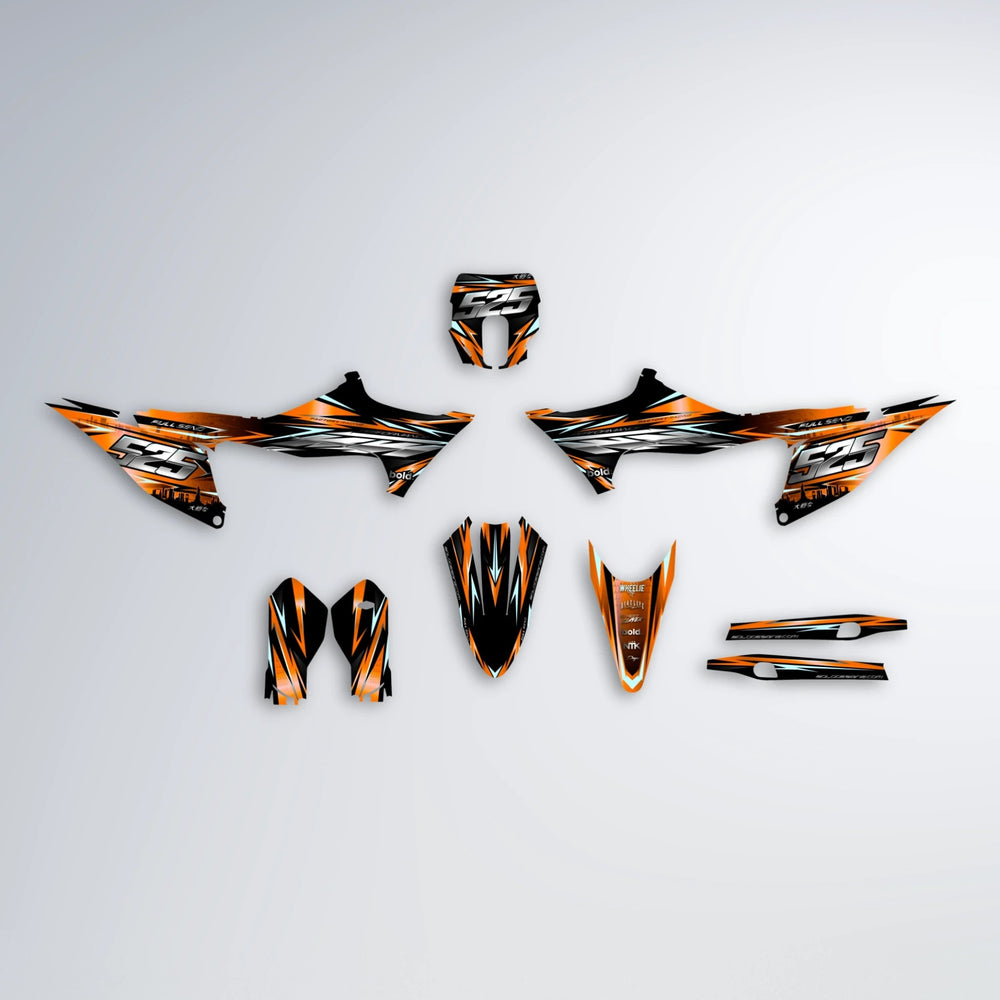 ADVANCE Stark Varg MX graphics kit parts layout in Orange