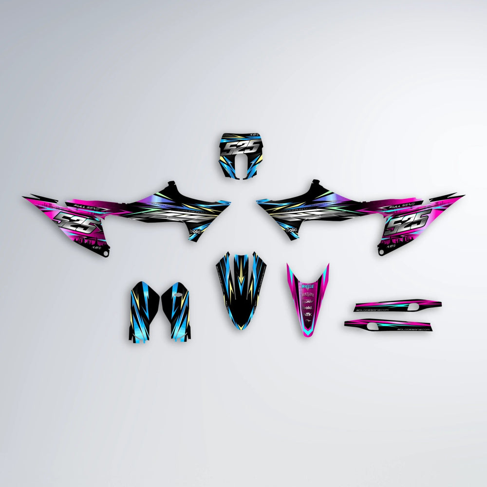 ADVANCE Stark Varg MX graphics kit parts layout in Pink & Light Blue