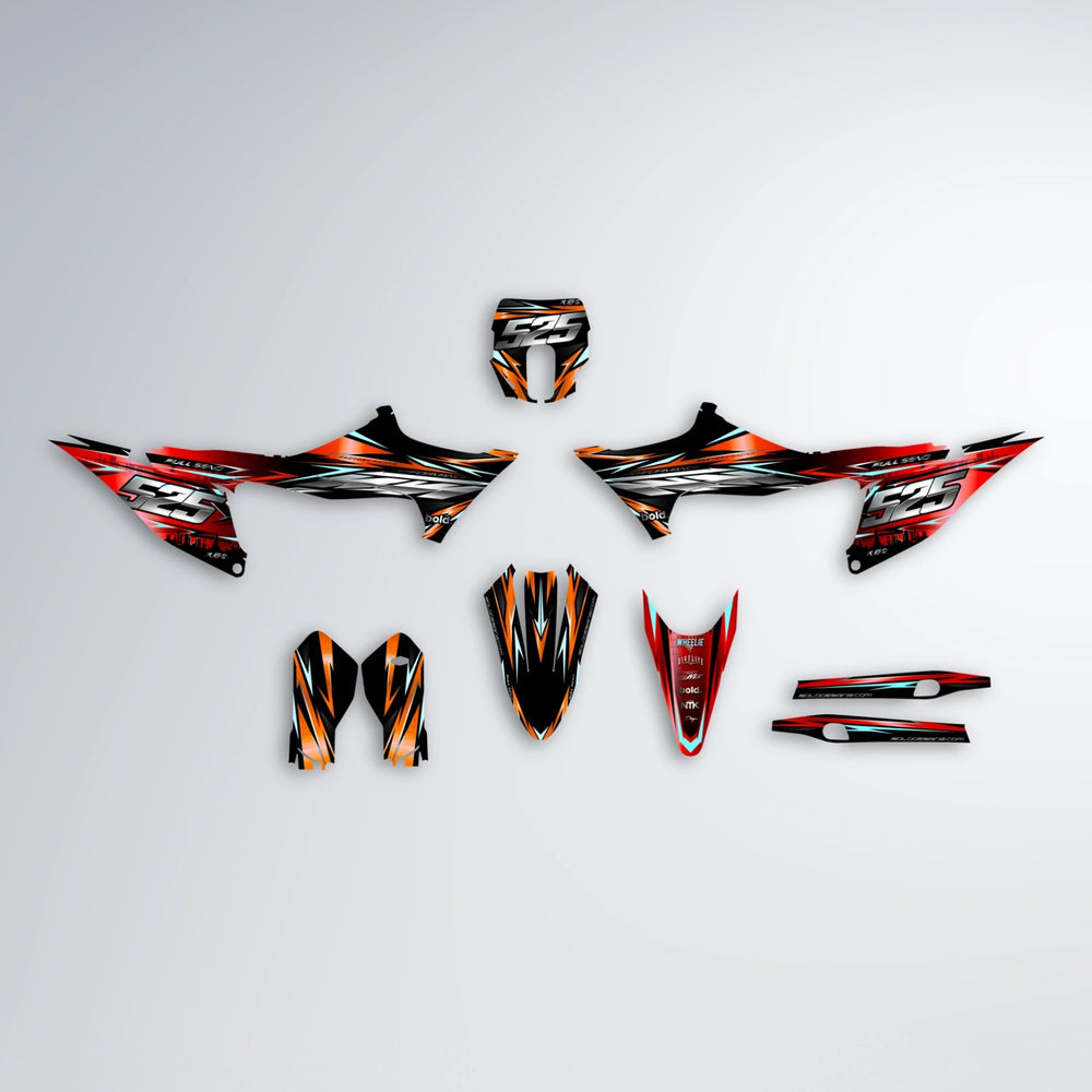ADVANCE Stark Varg MX graphics kit parts layout in Red & Orange