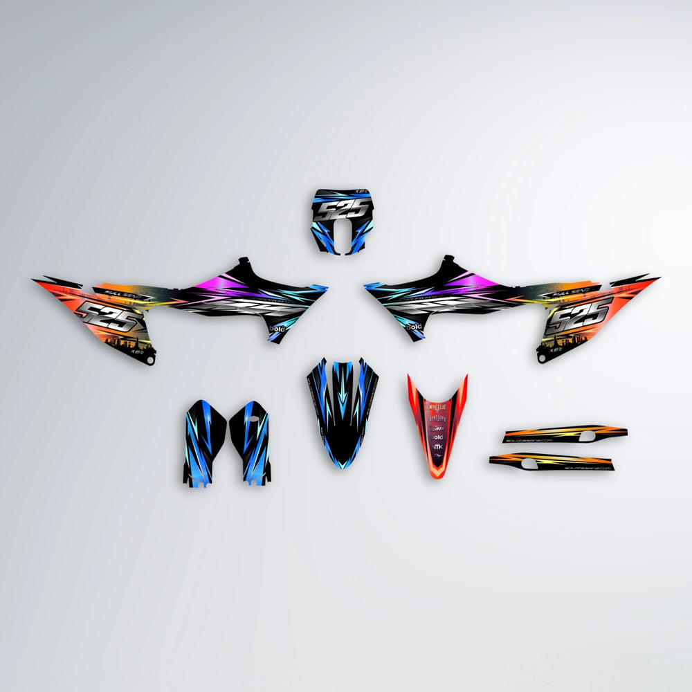 ADVANCE Stark Varg MX graphics kit parts layout in Sunset Fade