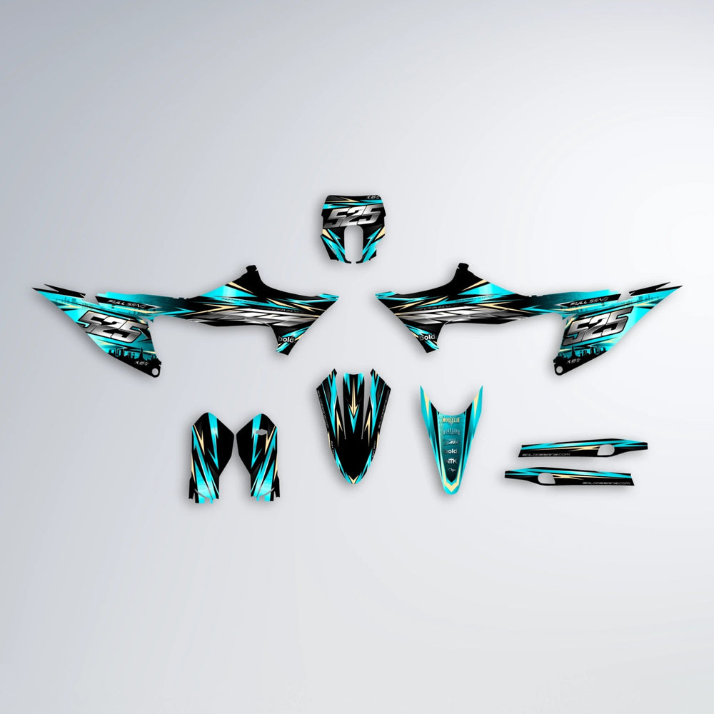 ADVANCE Stark Varg MX graphics kit parts layout in Teal