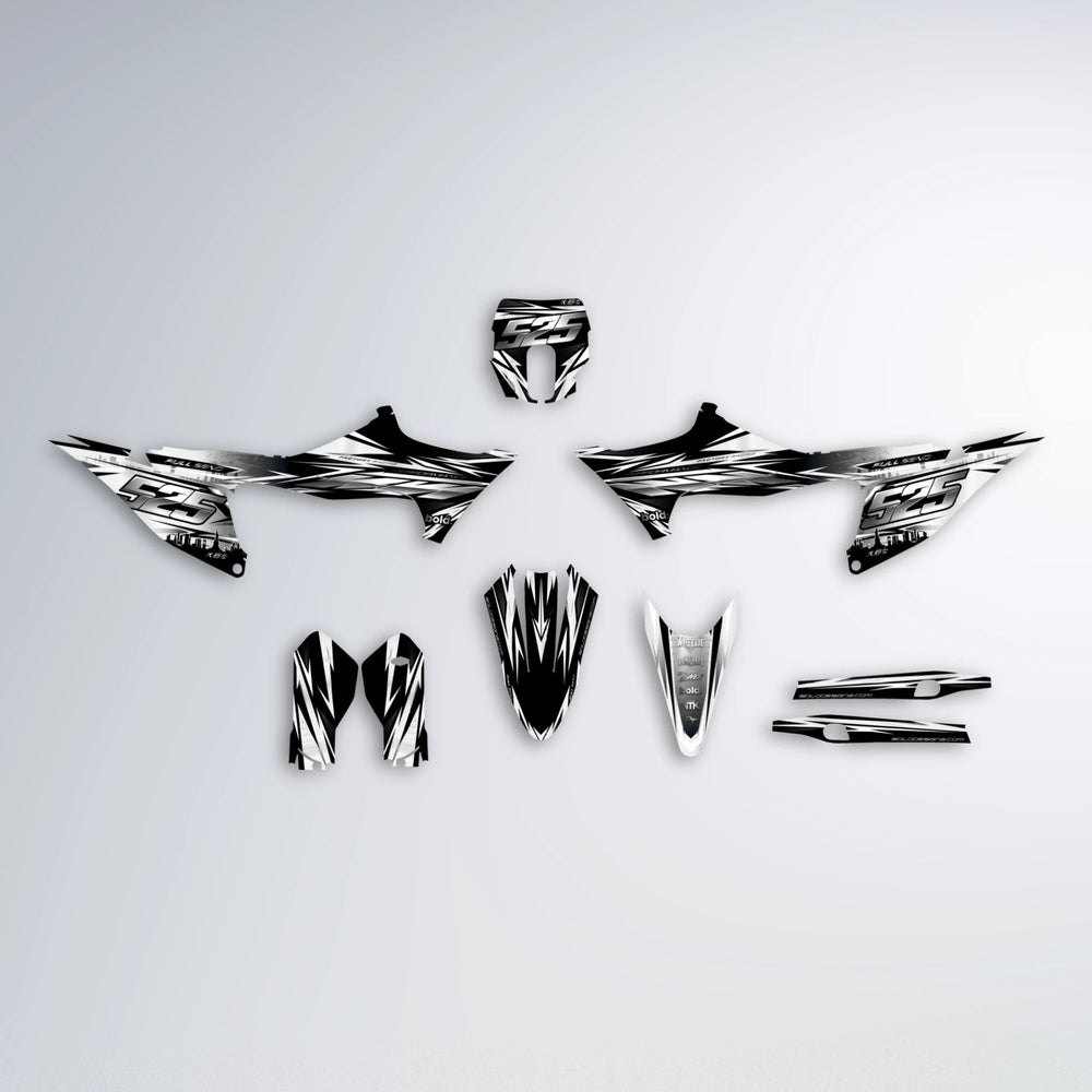 ADVANCE Stark Varg MX graphics kit parts layout in White