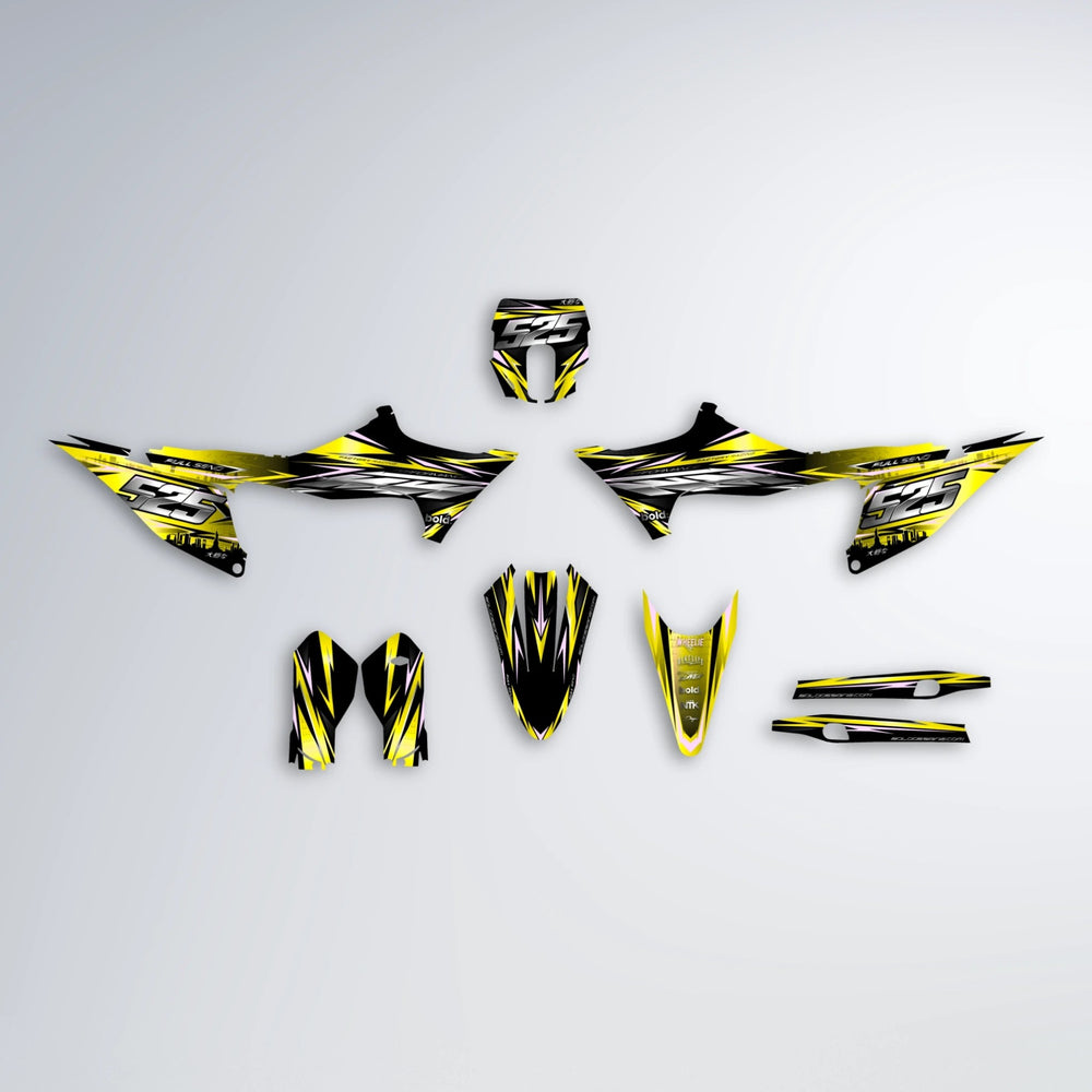 ADVANCE Stark Varg MX graphics kit parts layout in Yellow
