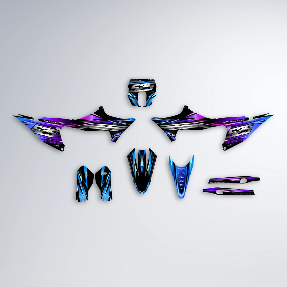 ADVANCE Stark Varg SM graphics kit parts layout in Blue Purple Fade