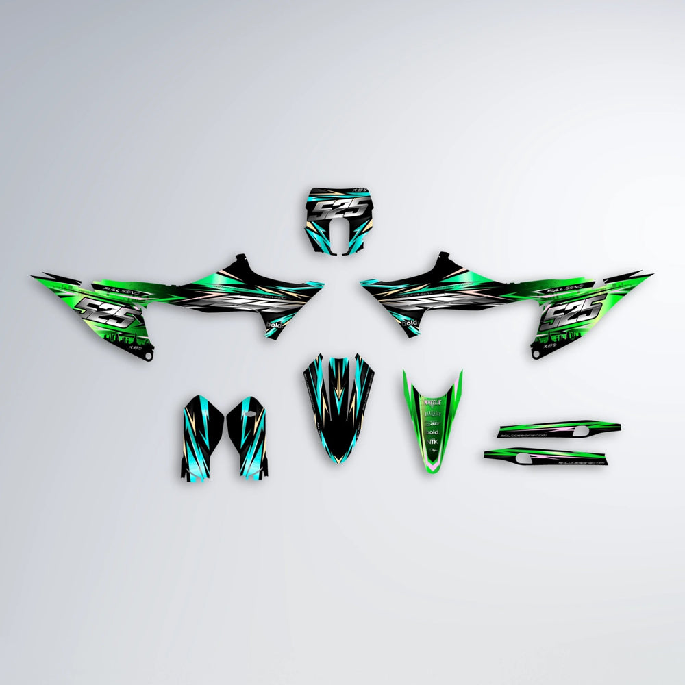 ADVANCE Stark Varg SM graphics kit parts layout in Cyan & Green
