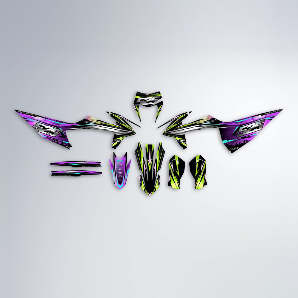 ADVANCE graphics kit parts layout in Purple & Fluo Yellow