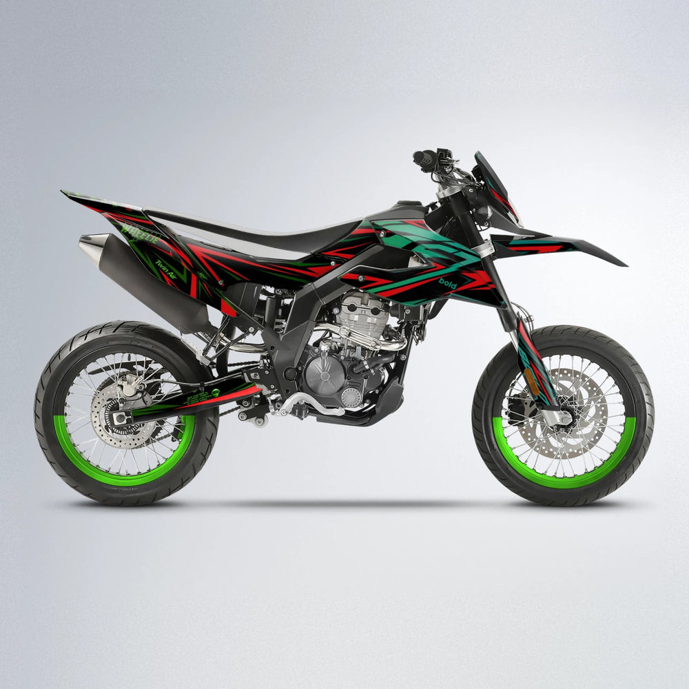 ALIN Aprilia SX 125 supermoto graphics kit in Cyan & Green