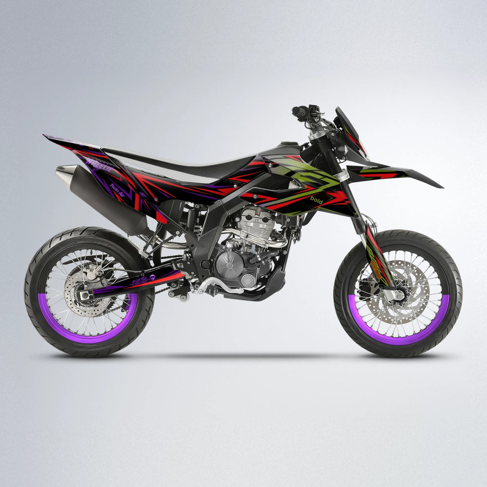 ALIN Aprilia SX 125 supermoto graphics kit in Purple & Yellow