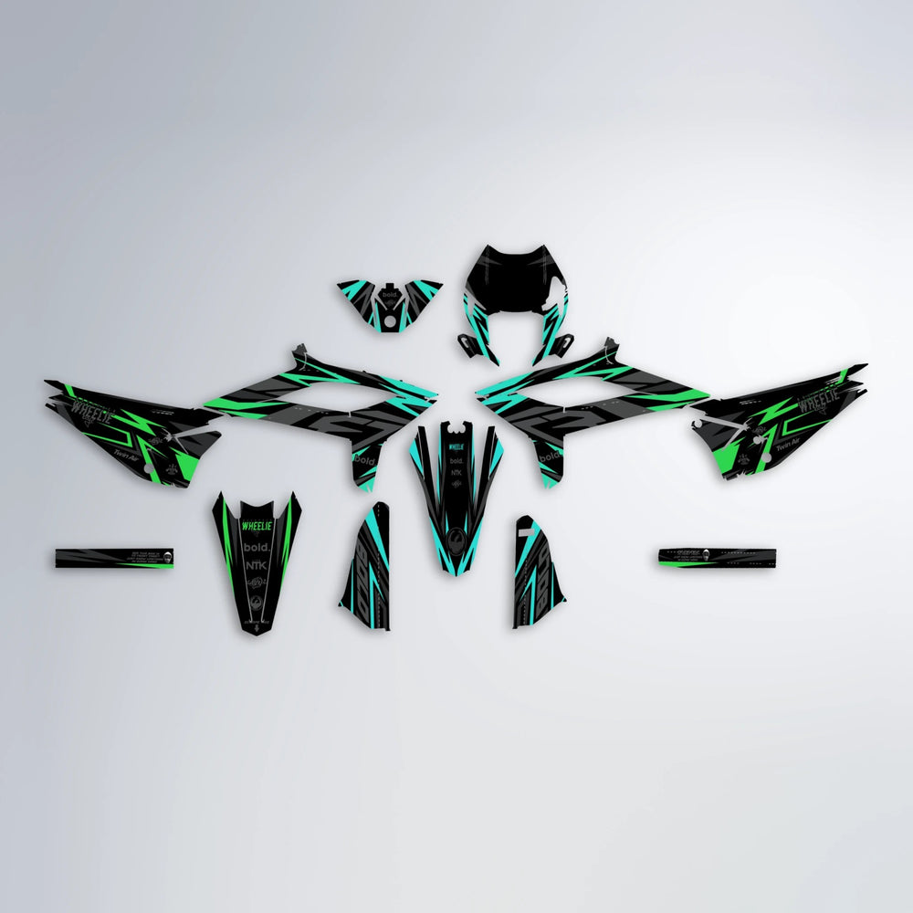 ALIN Beta graphics kit parts layout in Cyan & Green
