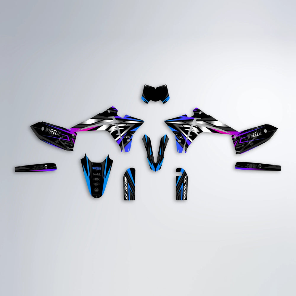 ALIN Fantic graphics kit parts layout in Blue Purple Fade