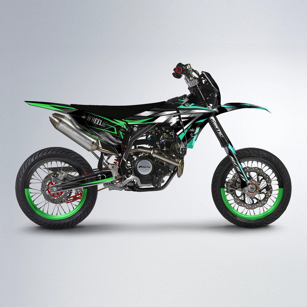 ALIN Fantic supermoto graphics kit in Cyan & Green