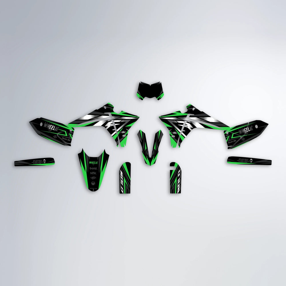 ALIN Fantic graphics kit parts layout in Green