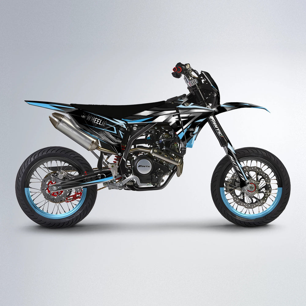 ALIN Fantic supermoto graphics kit in Light Blue & White