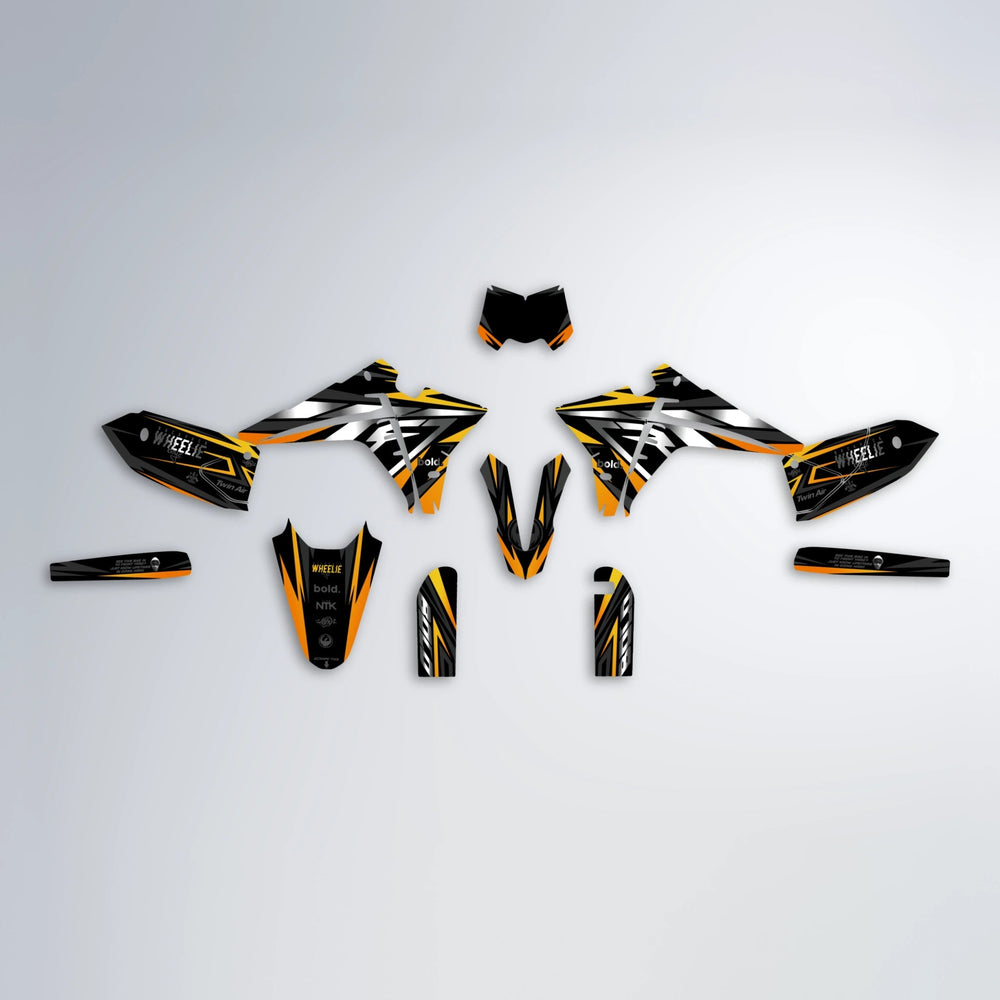 ALIN Fantic graphics kit parts layout in Orange & Yellow