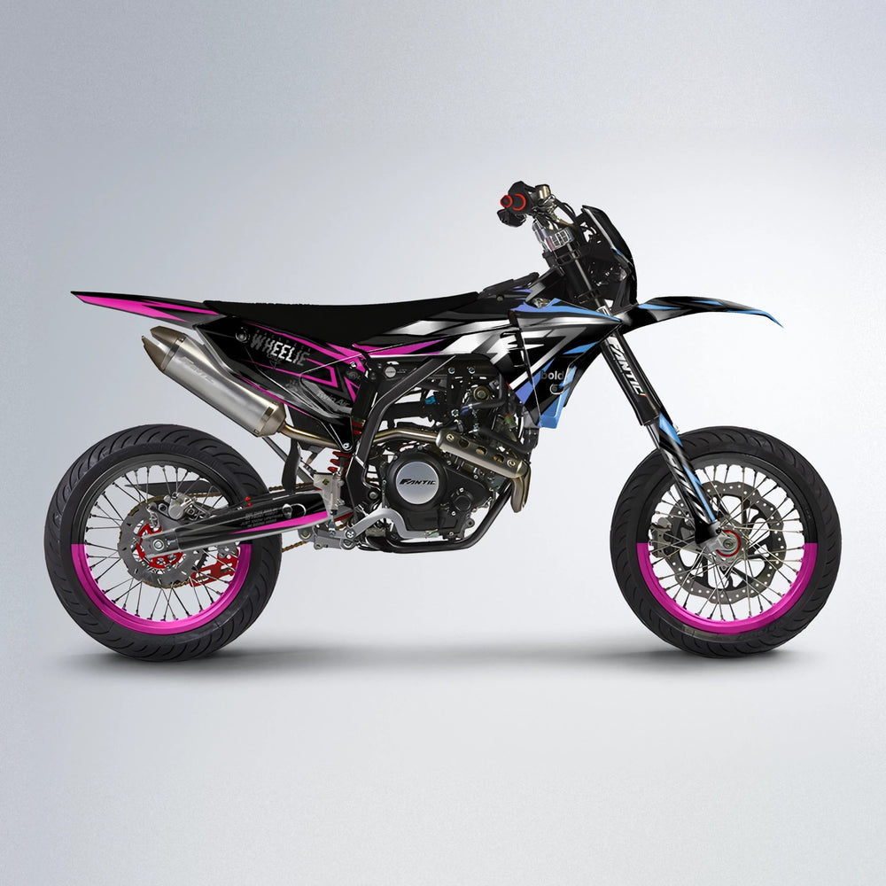 ALIN Fantic supermoto graphics kit in Pink & Light Blue