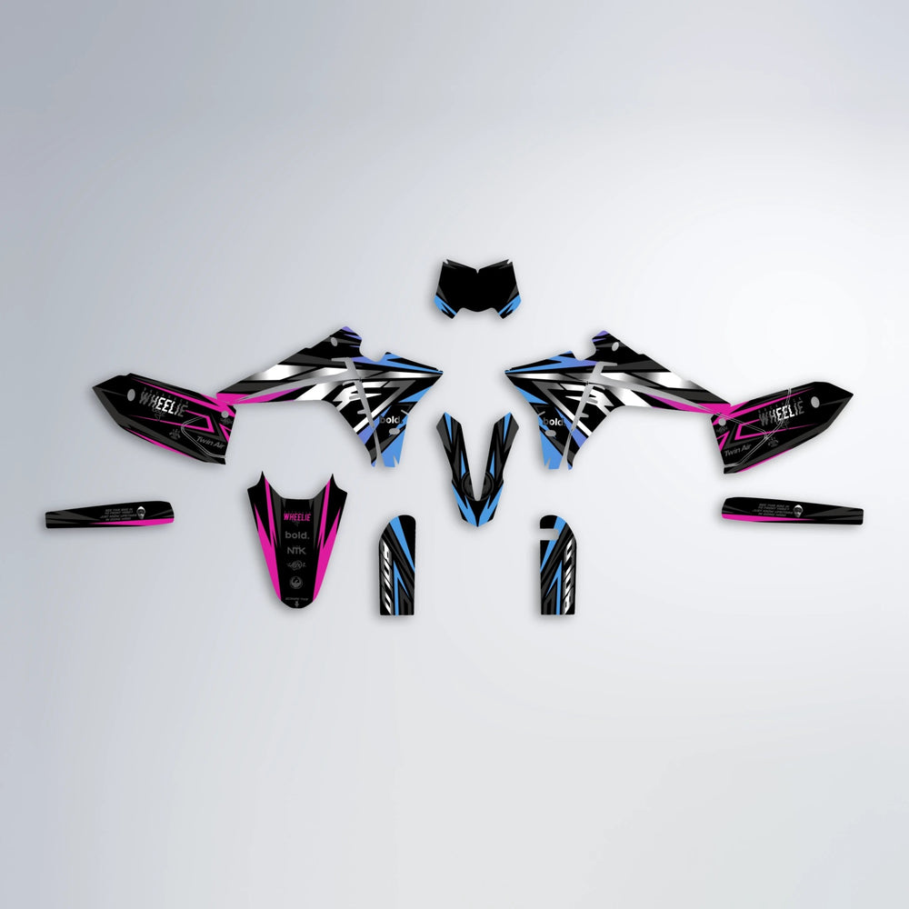 ALIN Fantic graphics kit parts layout in Pink & Light Blue