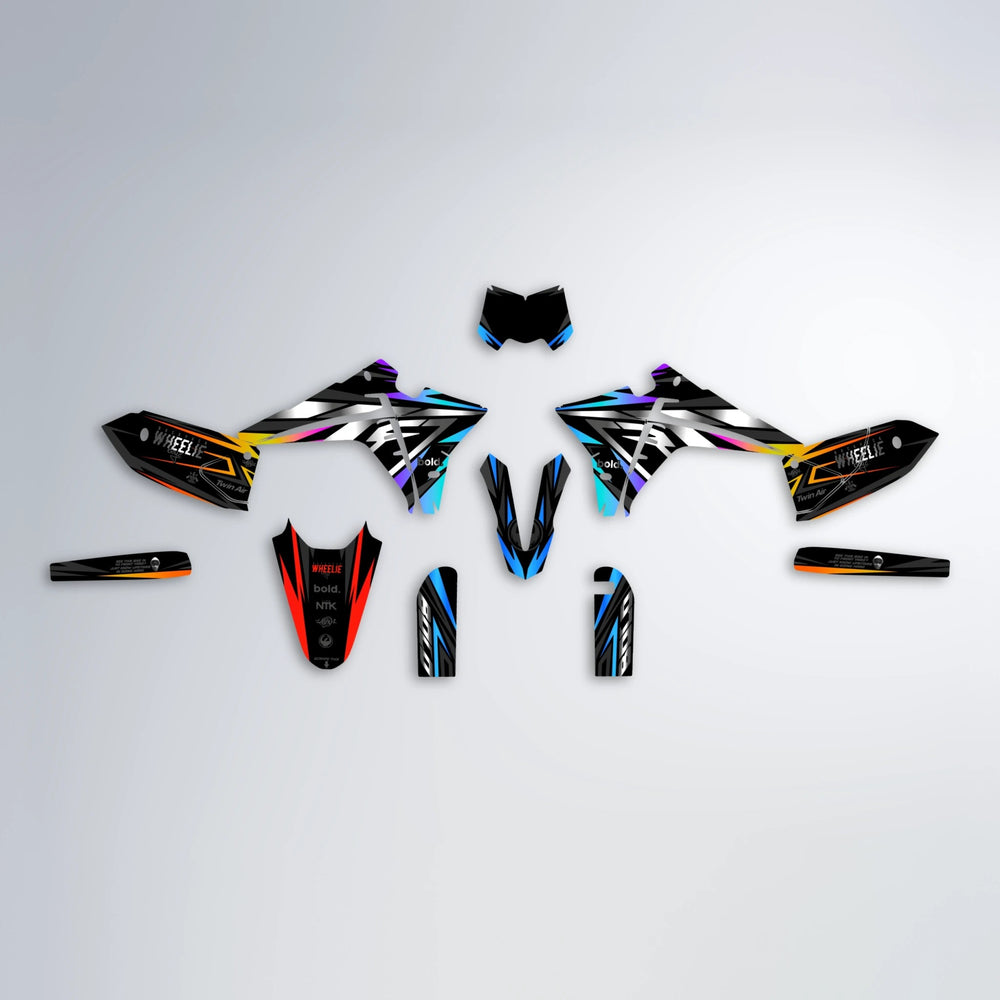 ALIN Fantic graphics kit parts layout in Sunset Fade