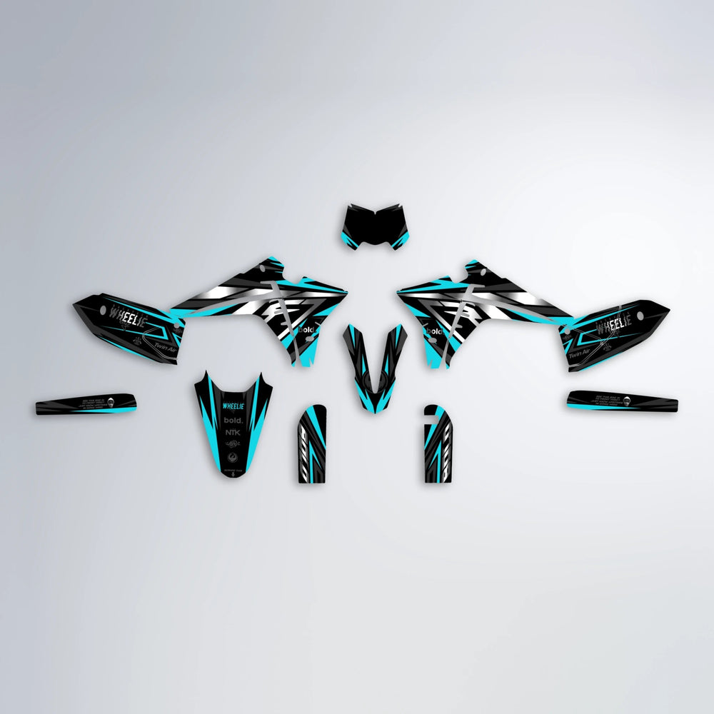 ALIN Fantic graphics kit parts layout in Teal