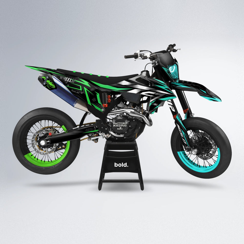 ALIN supermoto graphics kit in Cyan & Green