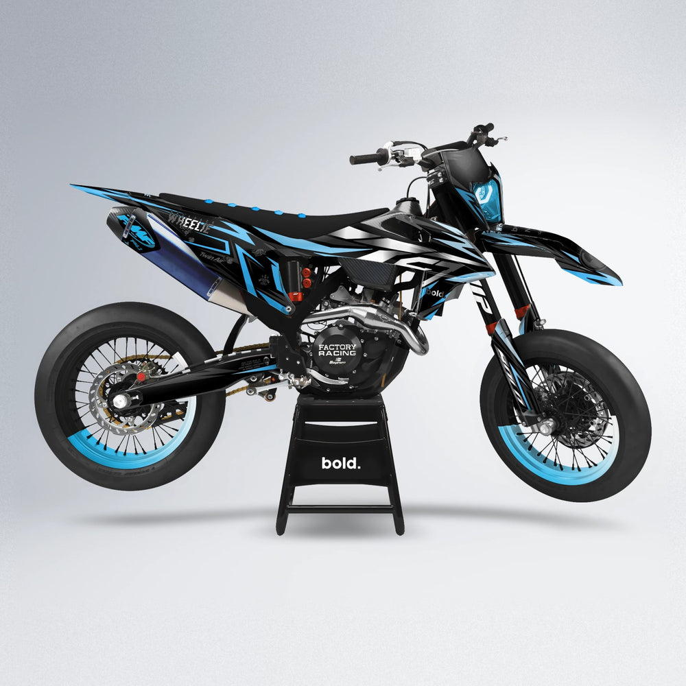 ALIN supermoto graphics kit in Light Blue & White
